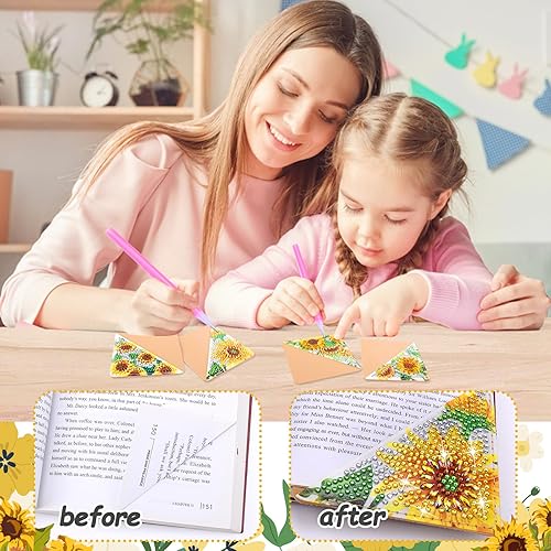Miniatura 4 de BSRESIN Marcapáginas de arte de diamante de girasol, 4 piezas, kits de arte de diamantes para adultos, marcadores de arte de diamantes para amantes