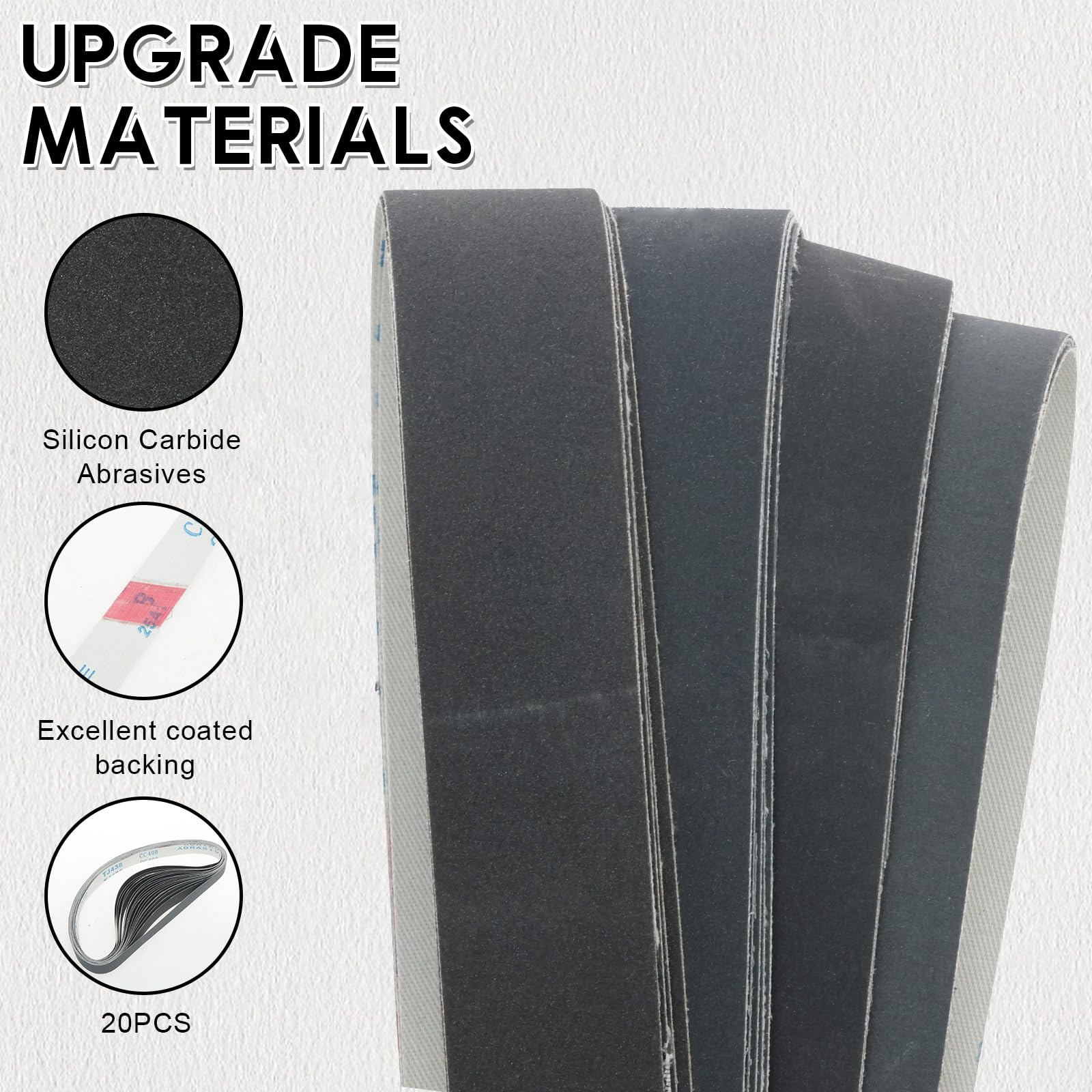 20 sztuk taśm szlifierskich 25 x 762 mm, papier ścierny, ziarnistość 400/600/800/1000, do metalu, drewna, szkła, gumy, tworzywa sztucznego, kamienia, samochodu