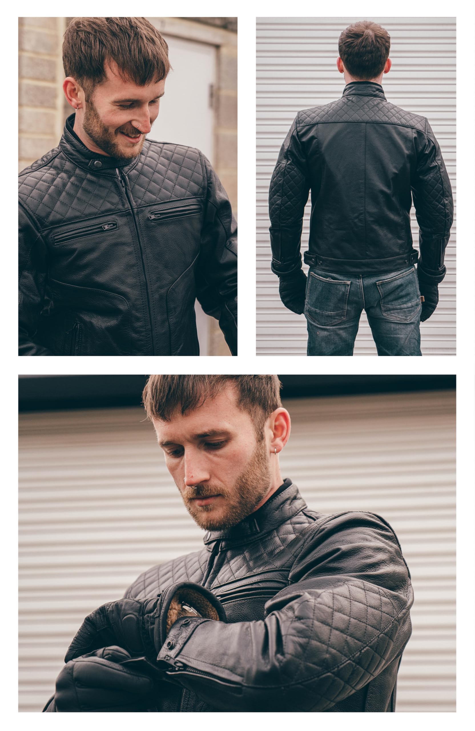 Texpeed Blouson de moto en cuir pour homme - Veste de moto de tourisme avec protection véritable biker CE armor (EN 1621-1) Coutures diamant - Noir - XXL | EN 17092 Vêtement Moto Renforcé, EN 1621-1 [Niveau 1] Armure de Motard Flexible, Cuir de Vachette V
