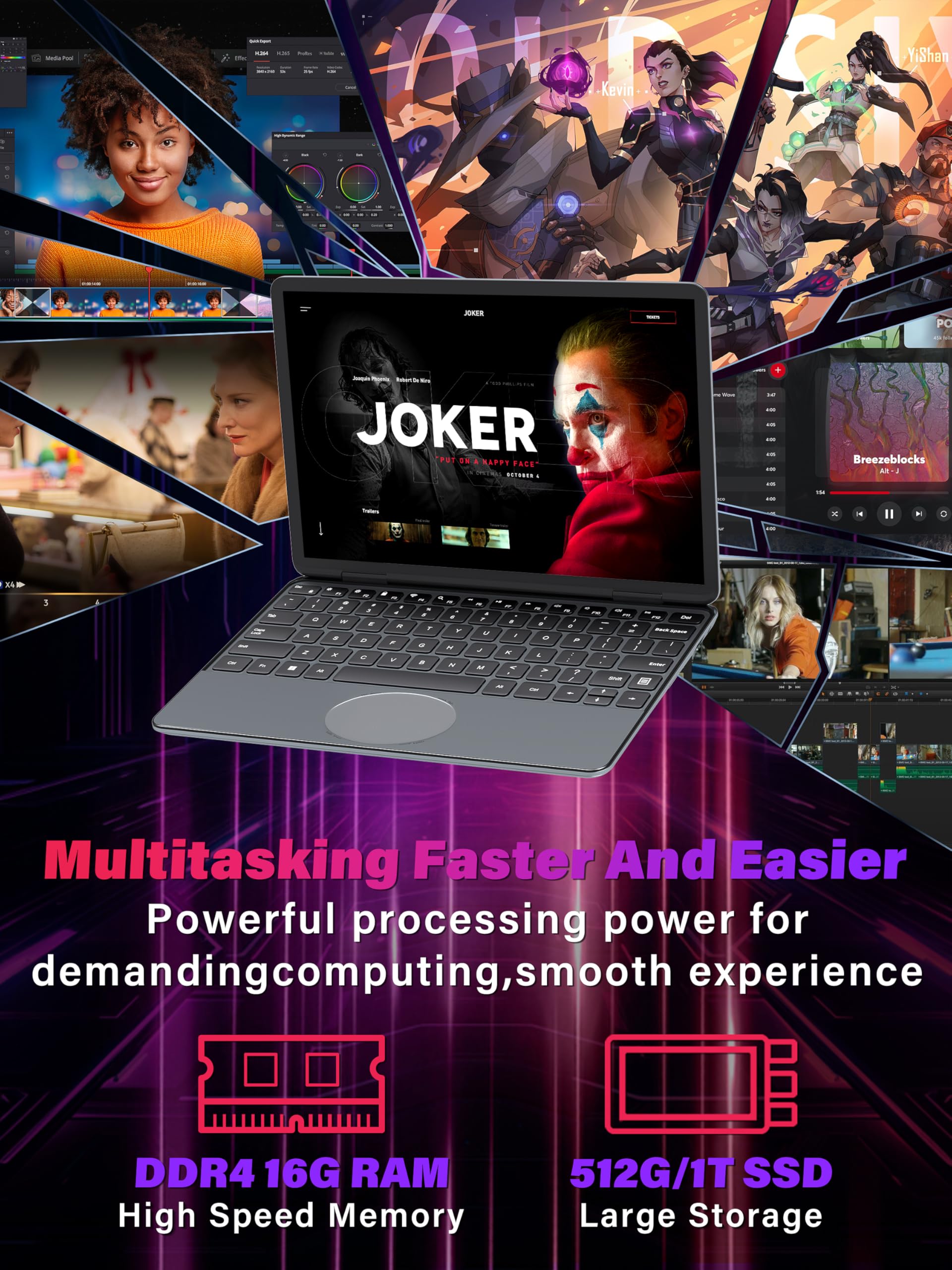 27,9 cm (11 Zoll) grauer 2-in-1-Touchscreen-Laptop für Studenten und Reisen | N100 3.4GHz, 16GB RAM 1TB SSD, FHD IPS Touchscreen, 360° Flip, Backlit KB & Face Recognition, USB-C, Win 11 Pro