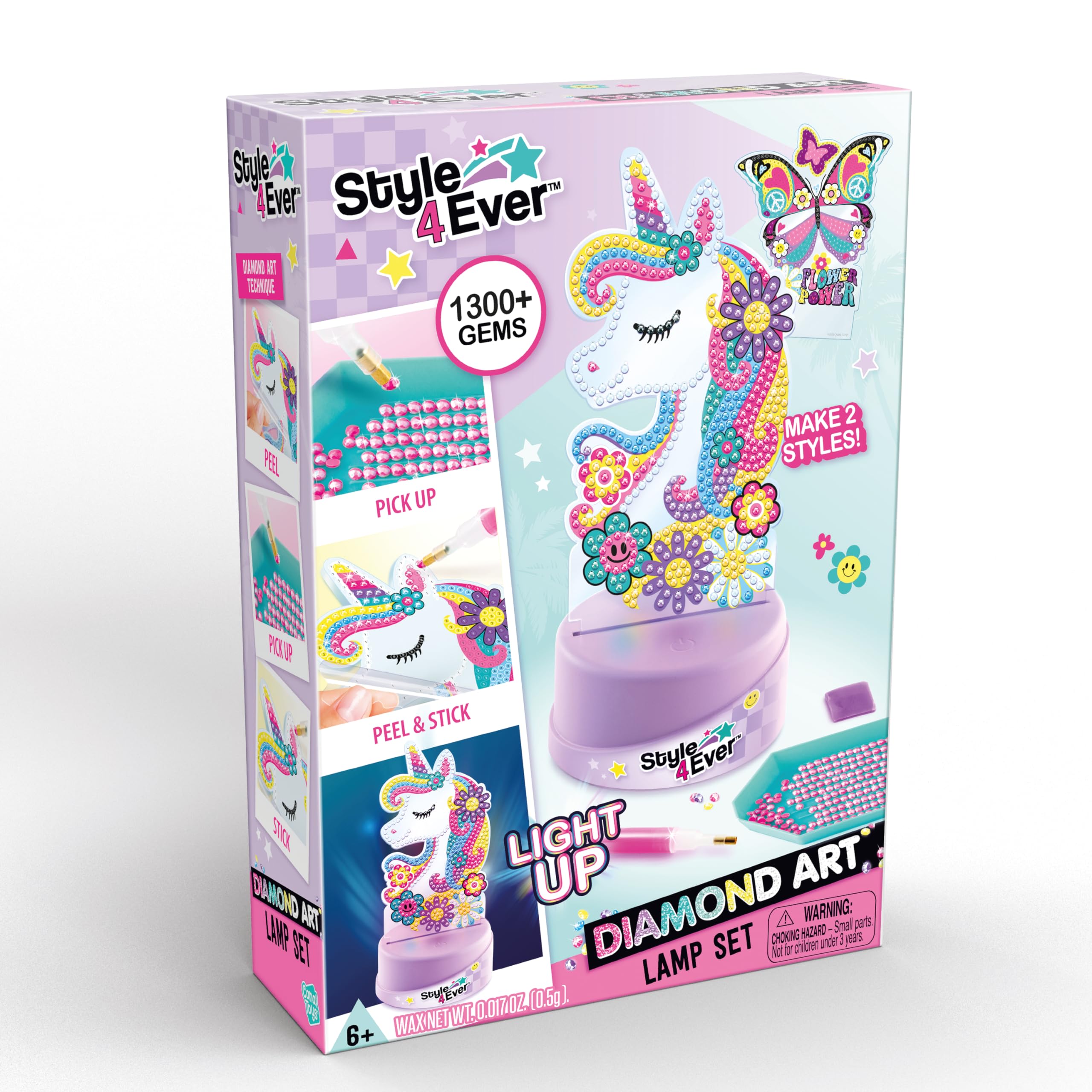 Style 4 Ever Diamond Art Unicorn or Butterfly Lamp Set. Bead up The Unicorn and Butterfly, Then swap Out on The Light up Base. Age 6+
