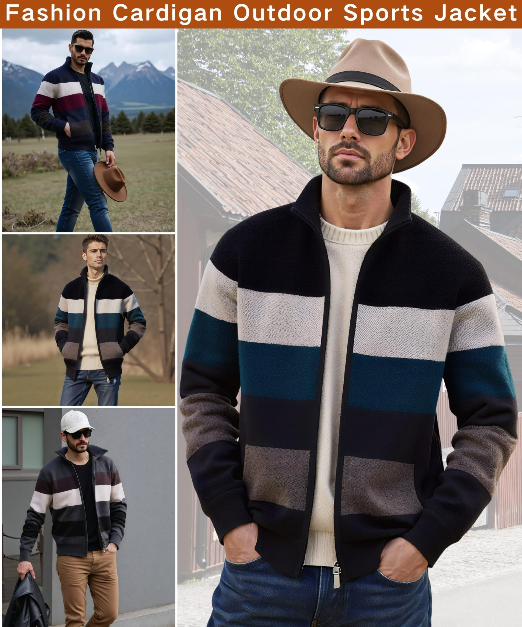 Uomo Invernale Cardigan Felpa Stand Colletto Lavorato a Maglia Maglione Cerniera Cappotto in Pile Giubbotto Slim Calda Manica Lunga