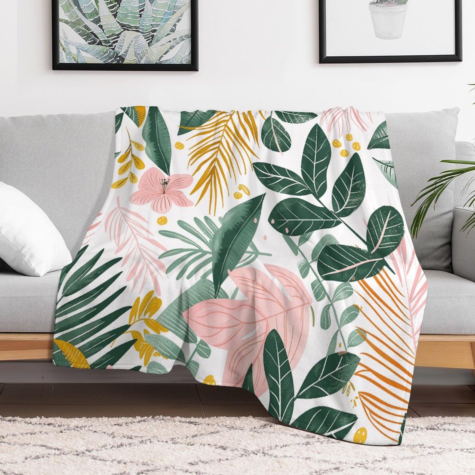 Couverture polaire haut de gamme en microfibre flanelle motif tropical vert 178cm