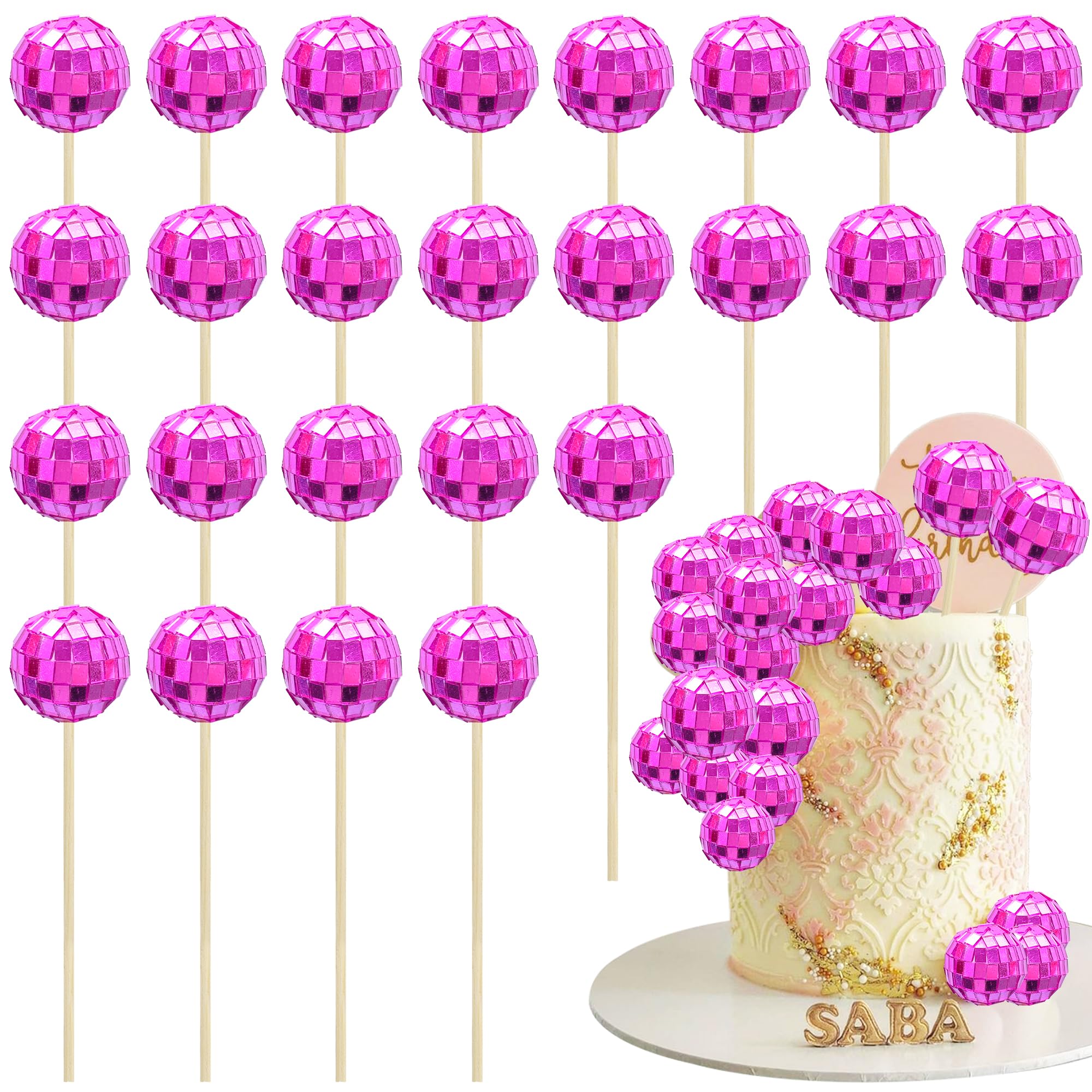 Ephlyn 24Pcs Disco Ball Cupcake Toppers Disco Ball Cupcake Picks Mini Disco Ball Cake Toppers Disco Theme Cake Decorations for Disco Theme Party 70s Disco Party Decorations Purple