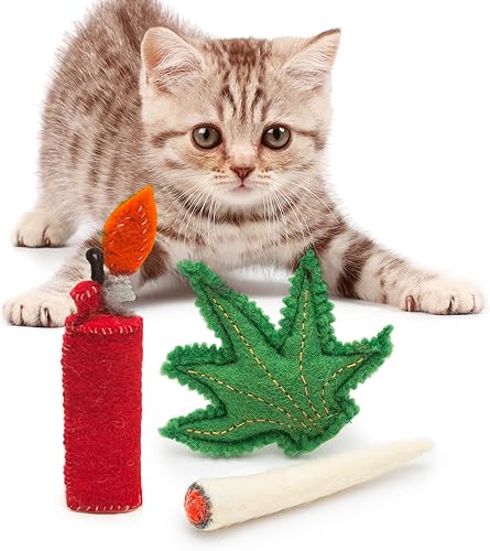 Vista 6 de Glaciart One Juego de juguetes para gatos con hierba gatera, hojas y encendedor Grieta de gato para gatitos divertidos, juguetes estimulantes