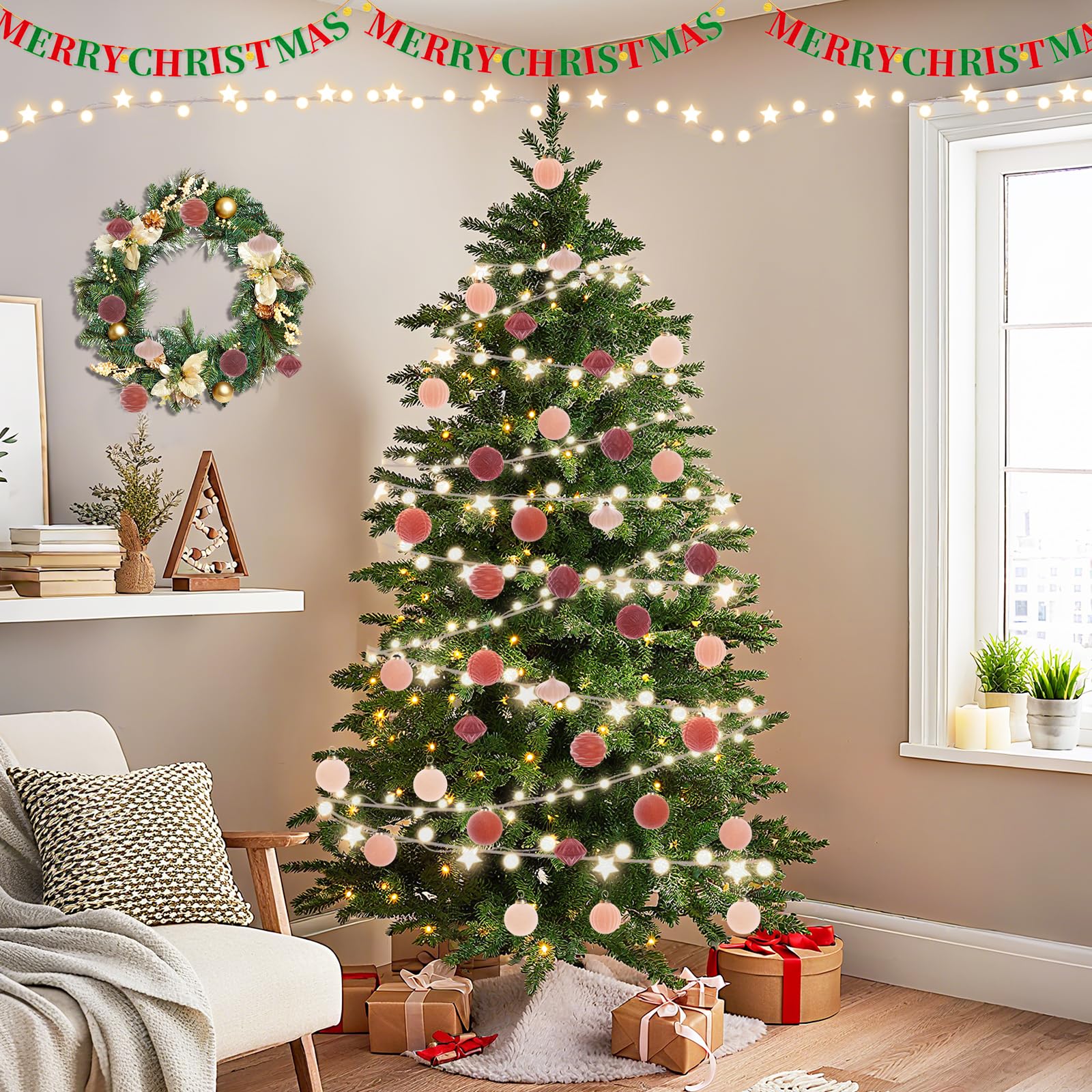 Lot De 35 Boules De Décoration De Noël Avec Crochets - 8, 6, 4 Cm - Pour Sapin, Fête, Mariage - 6