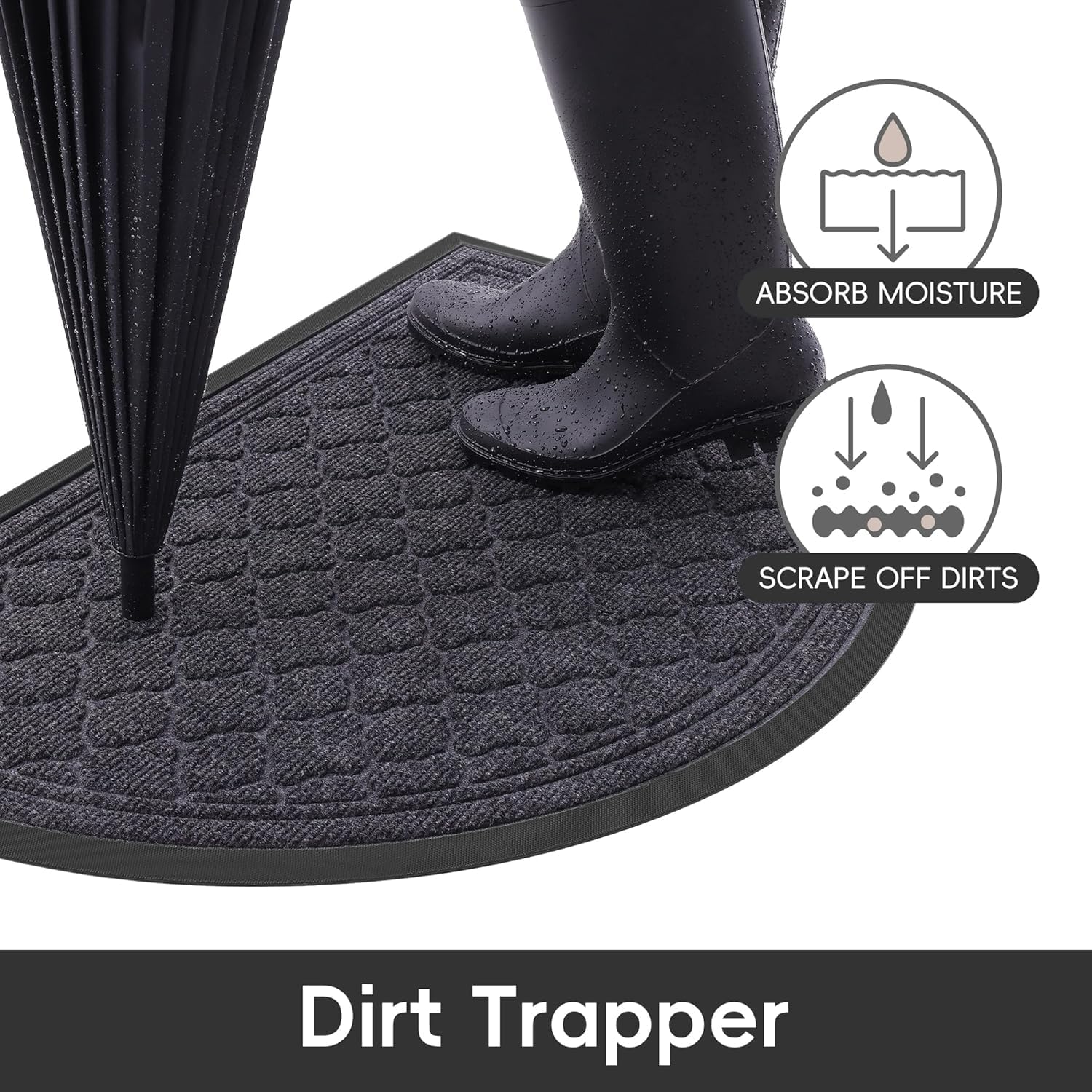 Homaxy Half Moon Door Mats Indoor, Non Slip Rubber Door Matts, Dirt Trapper Absorbent Doormat Outdoor - Image 2
