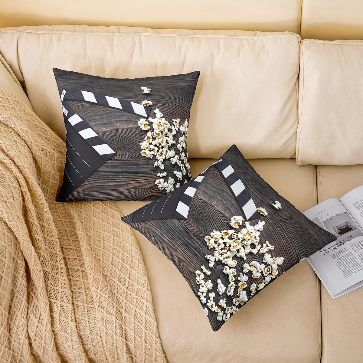 Erosebridal Pack of 4 Bucket Throw Pillow Covers 20x20 Theatre Pillow Covers Enjoy The Show Cushion Covers Popcorn Vintage Film Theater Cinema Show Decorative Accent Pillow Cases