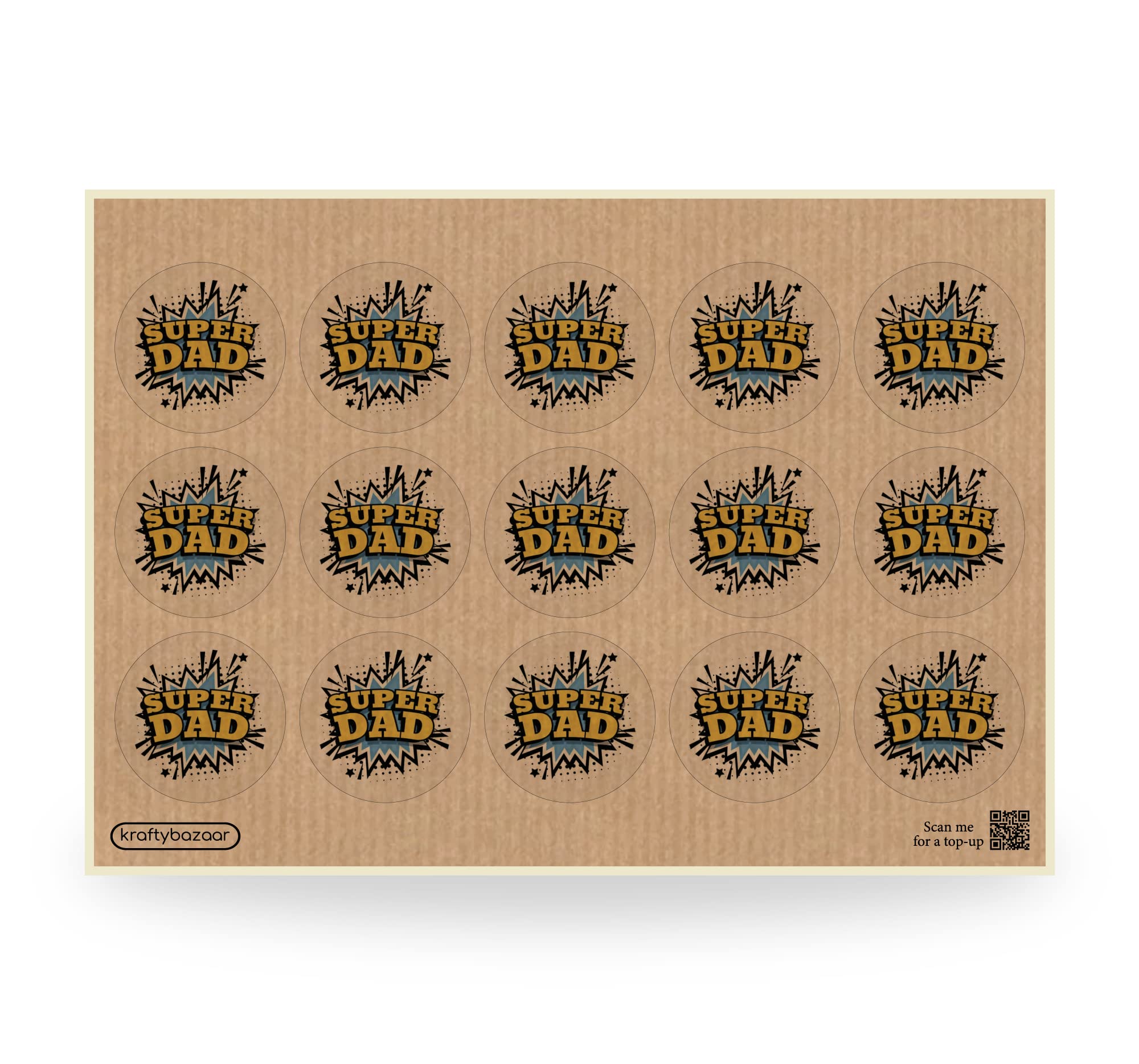 Superdad Father's Day Decor Paper Labels, 37mm Self-Adhesive Stickers, Multipack Stationery Craft Decorative Dad Labels (Set of 180 Labels, Kraft Brown)