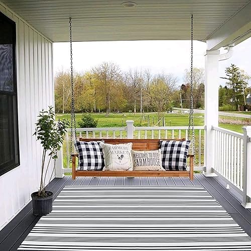 Miniatura 26 de CAINANEL Alfombra de exterior a rayas blancas y negras de 27.5 x 43 pulgadas, tapete de algodón tejido a mano para interiores y exteriores