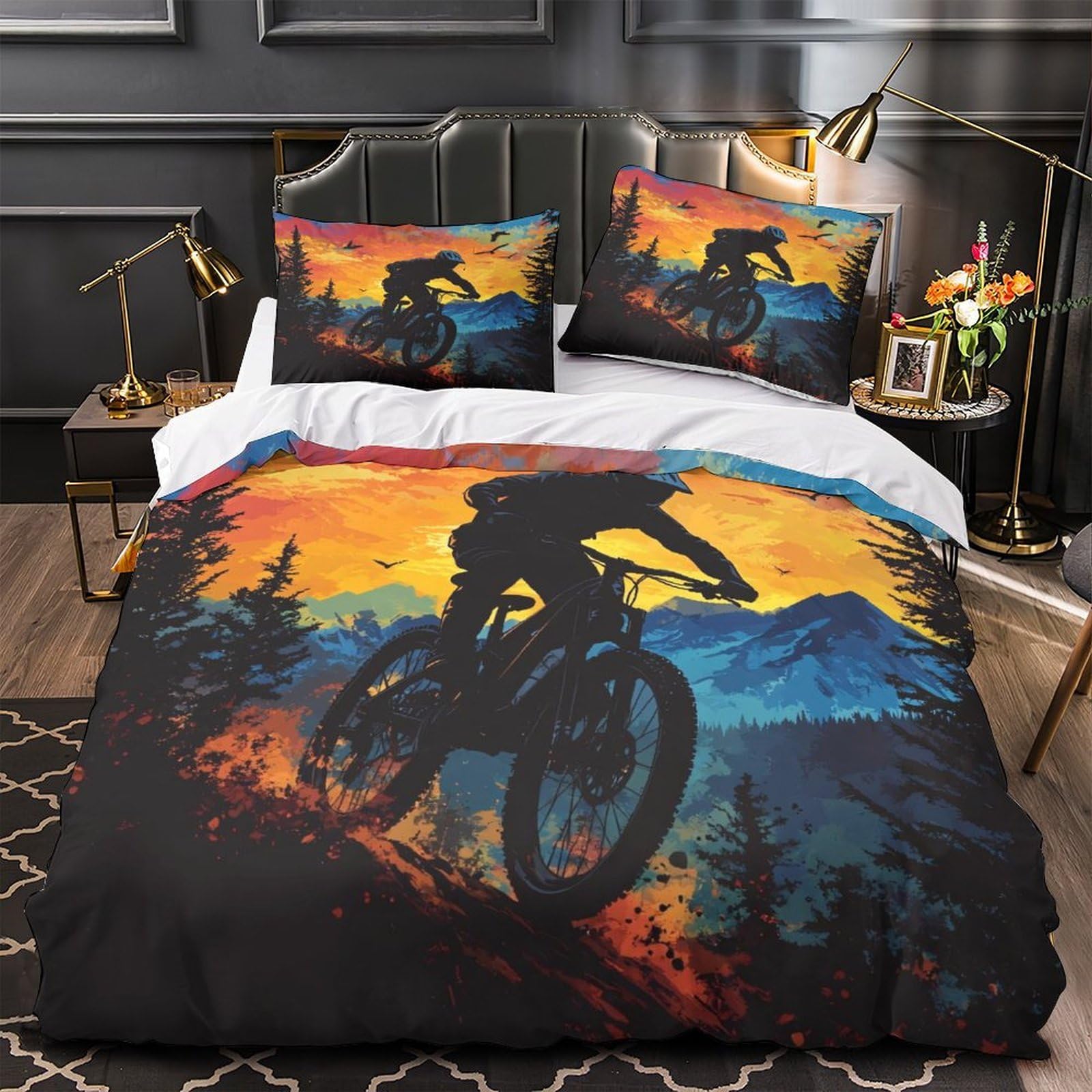 Parure de lit VTT résistante housse de couette 140x200cm anti-pli à fermeture éclair