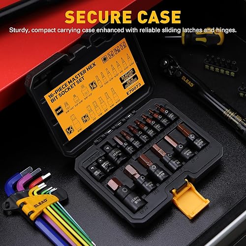 Miniatura 7 de Juego de 16 piezas de enchufe de impacto de broca hexagonal SAE - Juego de enchufe Allen de acero S2 premium de 564"-916" con adaptadores de