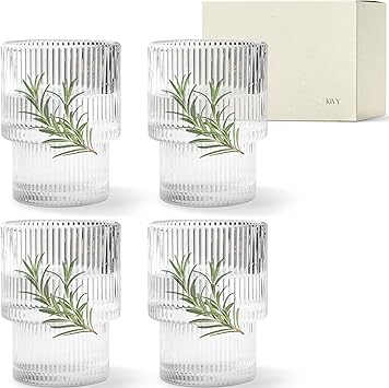 KONZEPT 6er Set Geriffelte Gläser - 360ml Stapelgläser Spülmaschinenfest