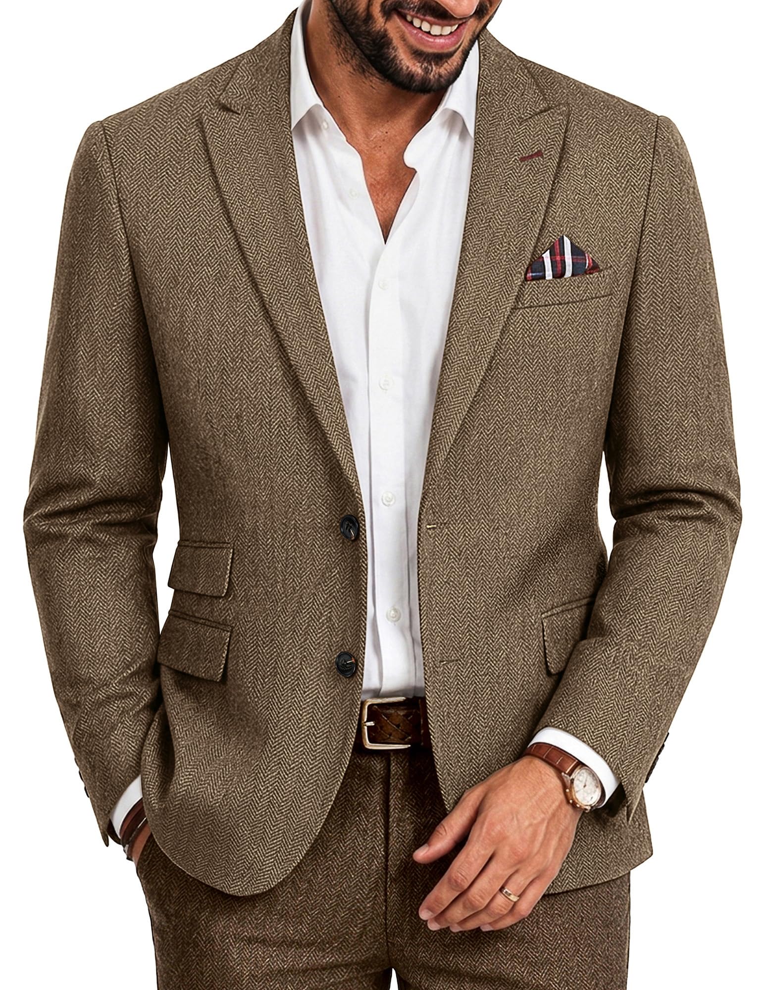 Mens Blazer Tweed Wool Blend Sport Coat Herringbone Jacket
