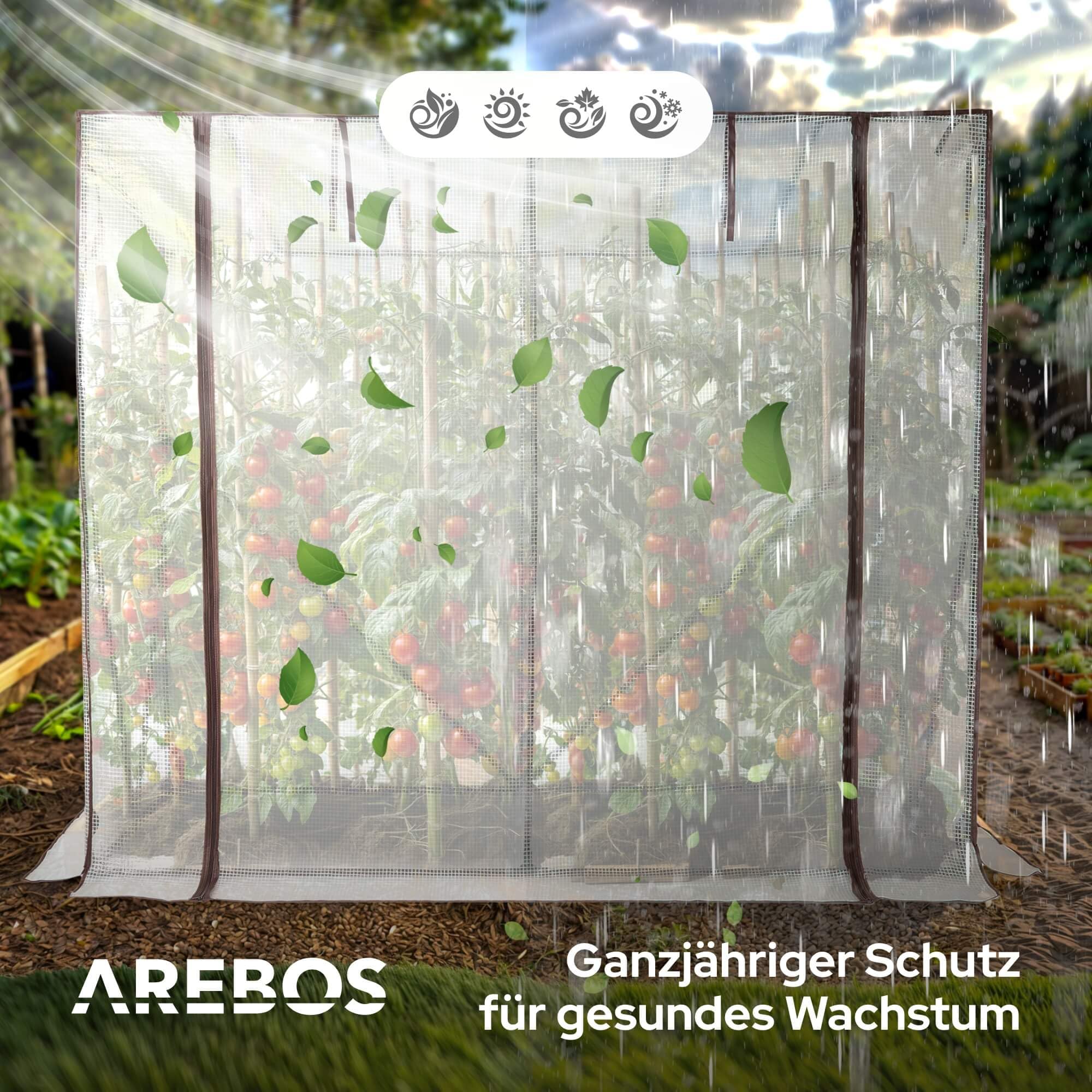 Arebos Tomatengewächshaus Foliengewächshaus | 200 x 77 x 170 cm | 2 Belüftungsfenster & Rolltür | Tomatenhaus Treibhaus groß | Tomatenzelt Gurken Garten Frühbeet
