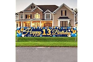 Jumbo Happy 13th Birthday Banner Backdrop: Blue and Gold 13 Year Party Decoration for Boys