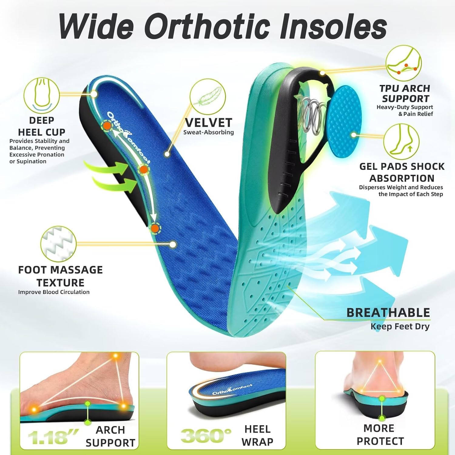 Men's Orthopedic Diabetic Wide Running Shoes: Comfortable Arch Support Plantar Fasciitis Sports Shoes for Easy On/Off, High Arch Orthotic Swollen Tennis Fashion Sneakers for Foot and Heel Pain Relief - Image 5