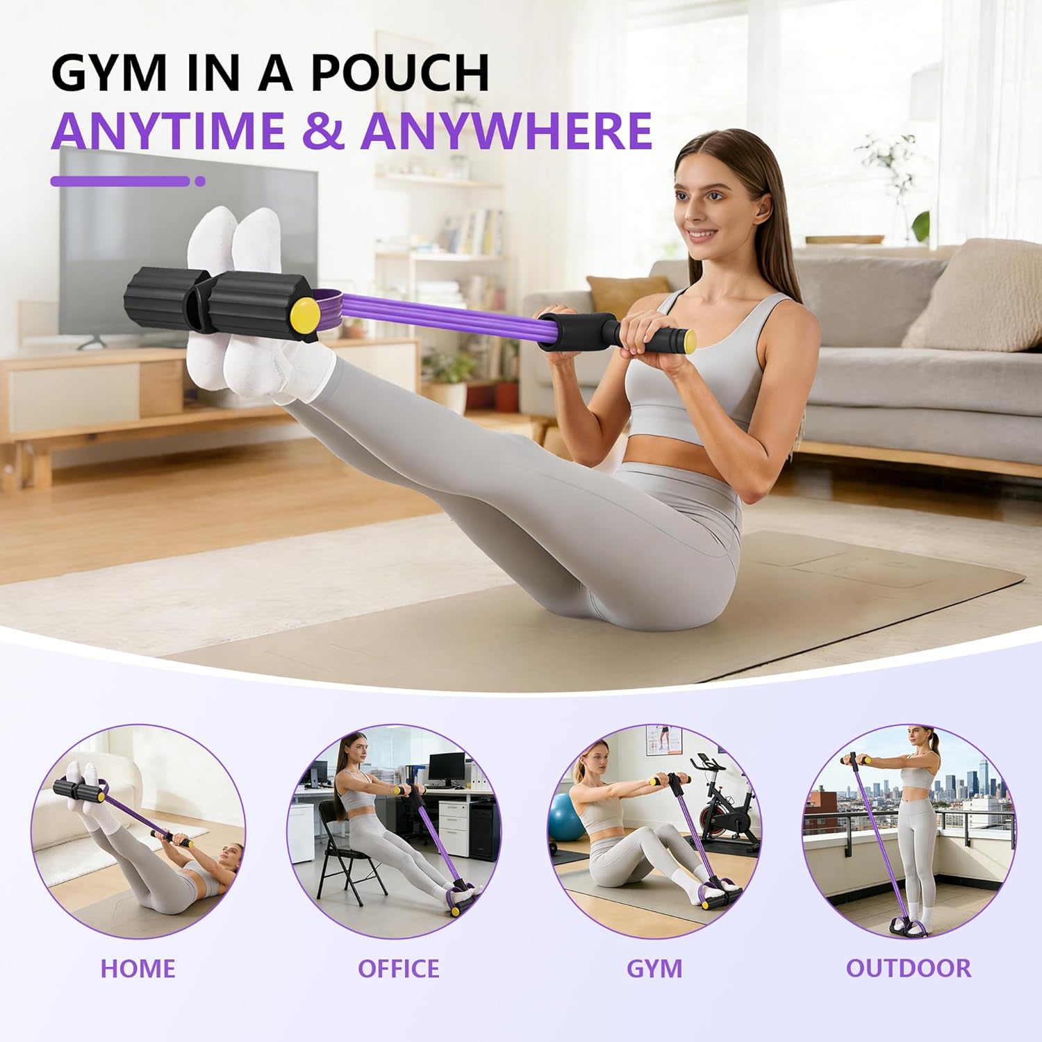 Upgraded Pedal Resistance Band with Handle, Soft Durable Fashion Puller Exercise with Thickened 6 Tension Ropes, Tube Pedal Resistance Device for Abdomen, Waist, Arm, Leg, Core/ABS - Image 8