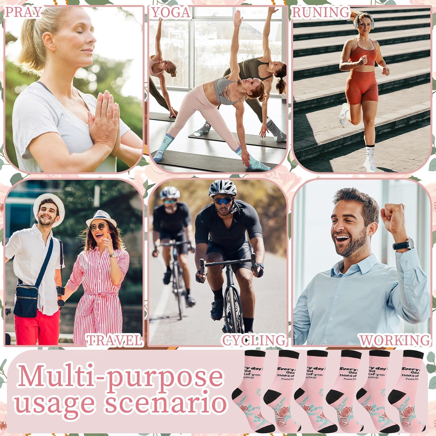 10/20/30 Pairs Christian Socks with Inspirational Words Flower Religious Gifts Jesus Bible Verse Socks for Men Women Pastor - Image 5