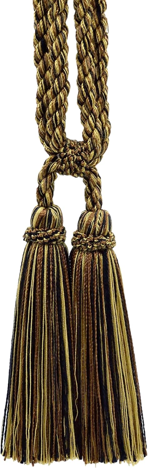 DÉCOPRO Traditional Cotton Double Tassel Curtain Tassel Tieback Tassel Length 5 1/2" (14cm) 27" Spread (68.5cm) (Style# TBC0552) Dark Olive Green #L50 (Dark Yellow Green) Set of 4