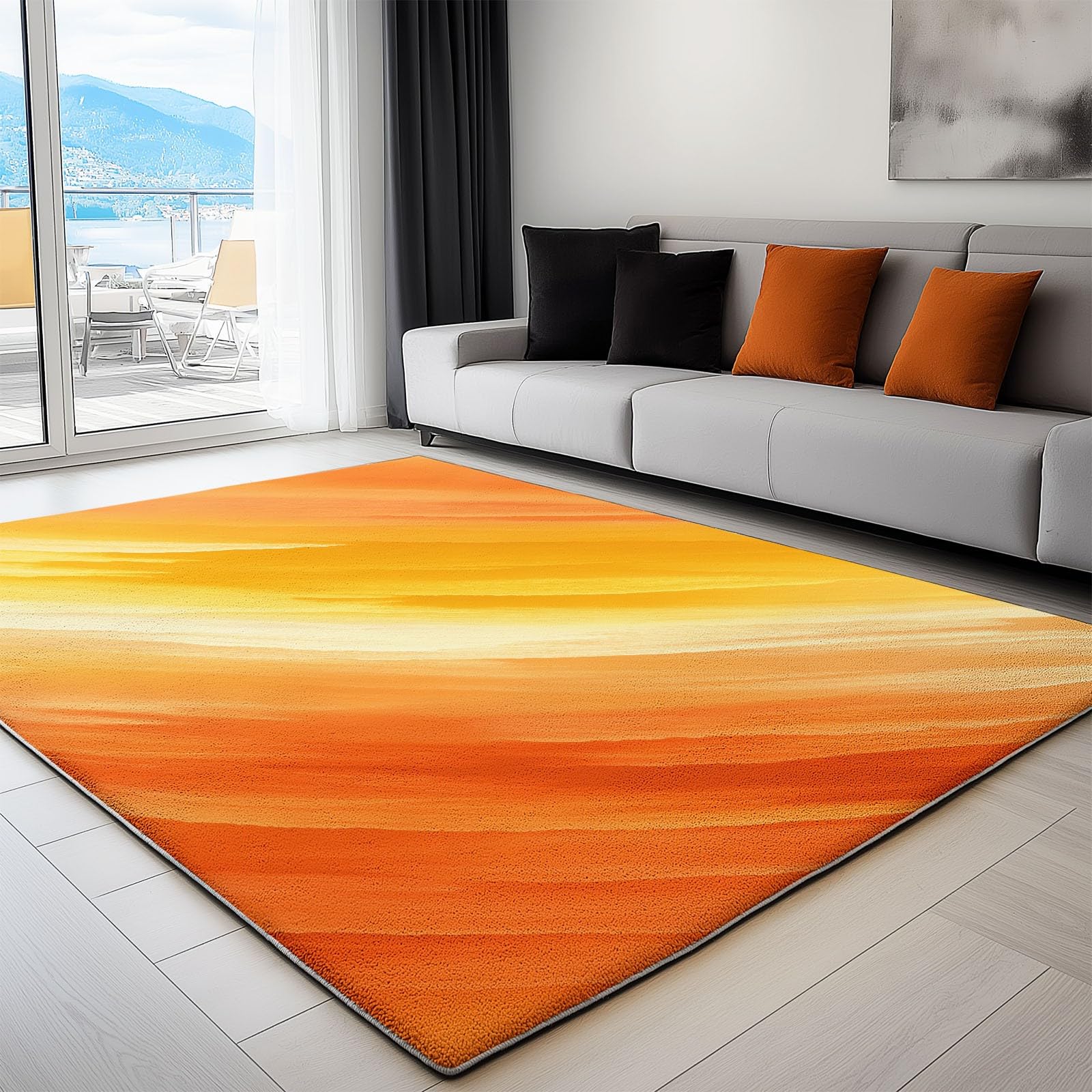 Impressionistisch Linienstruktur Waschbar Teppich Wohnzimmer 180x240 cm Küche Teppich mit Rutschhemmender Gummirückseite, Weich Kurzflor Gelb Teppiche für Schlafzimmer Kinderzimmer Esszimmer Matte