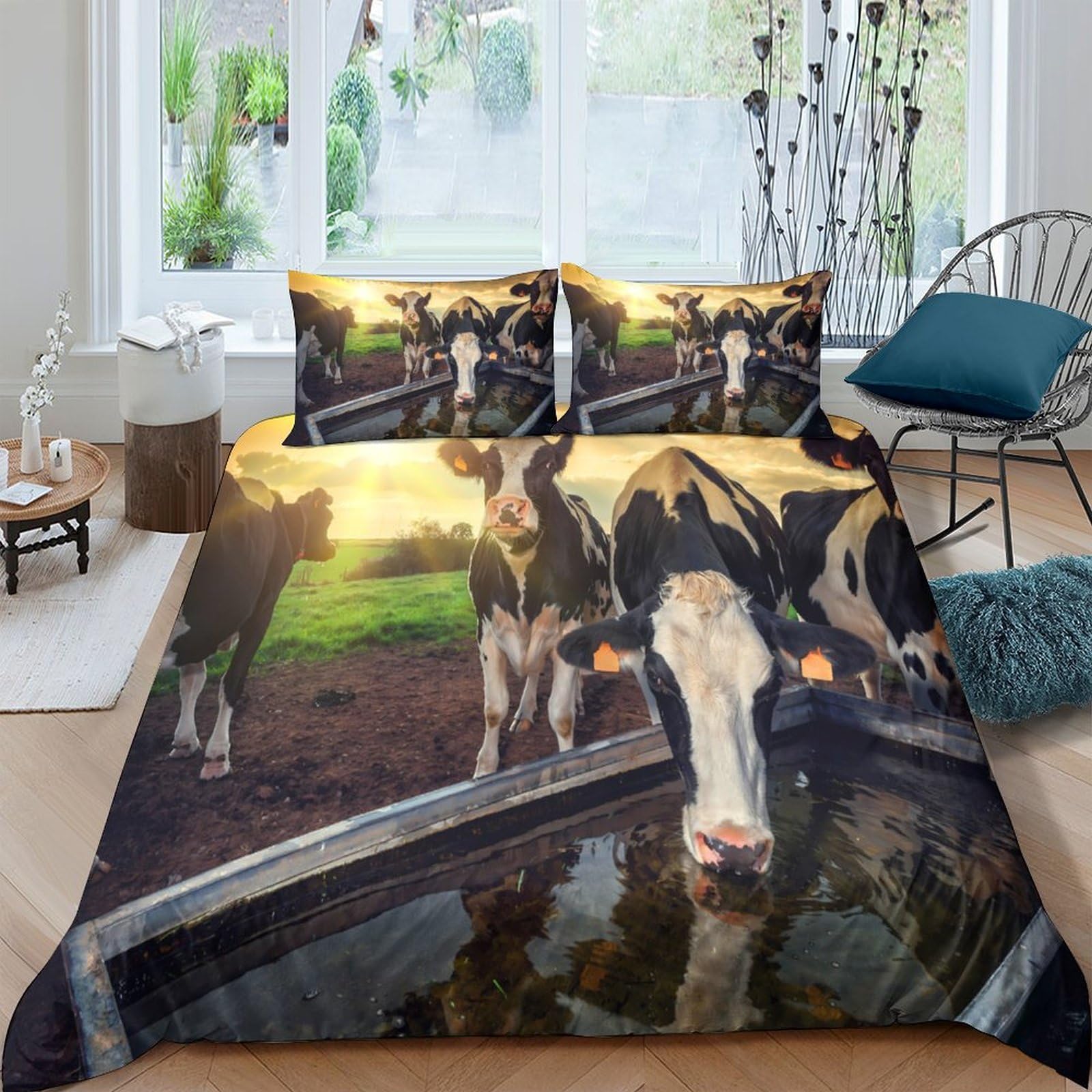 Ctjqhvkz Style-6 3D Printed Pastoral Cow Fitted Sheet Microfiber Soft Non-Slip Farm Scene Bed Sheet For Bedroom Guest Room Decor Single（135X200cm）