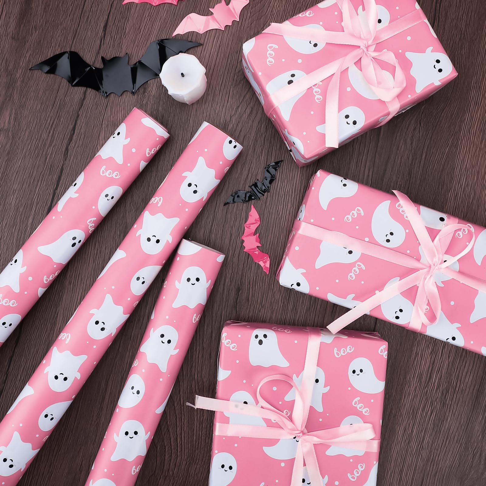 100 Sheets Halloween Pink Boo Tissue Paper, 20 X 14in Pink Ghost Print