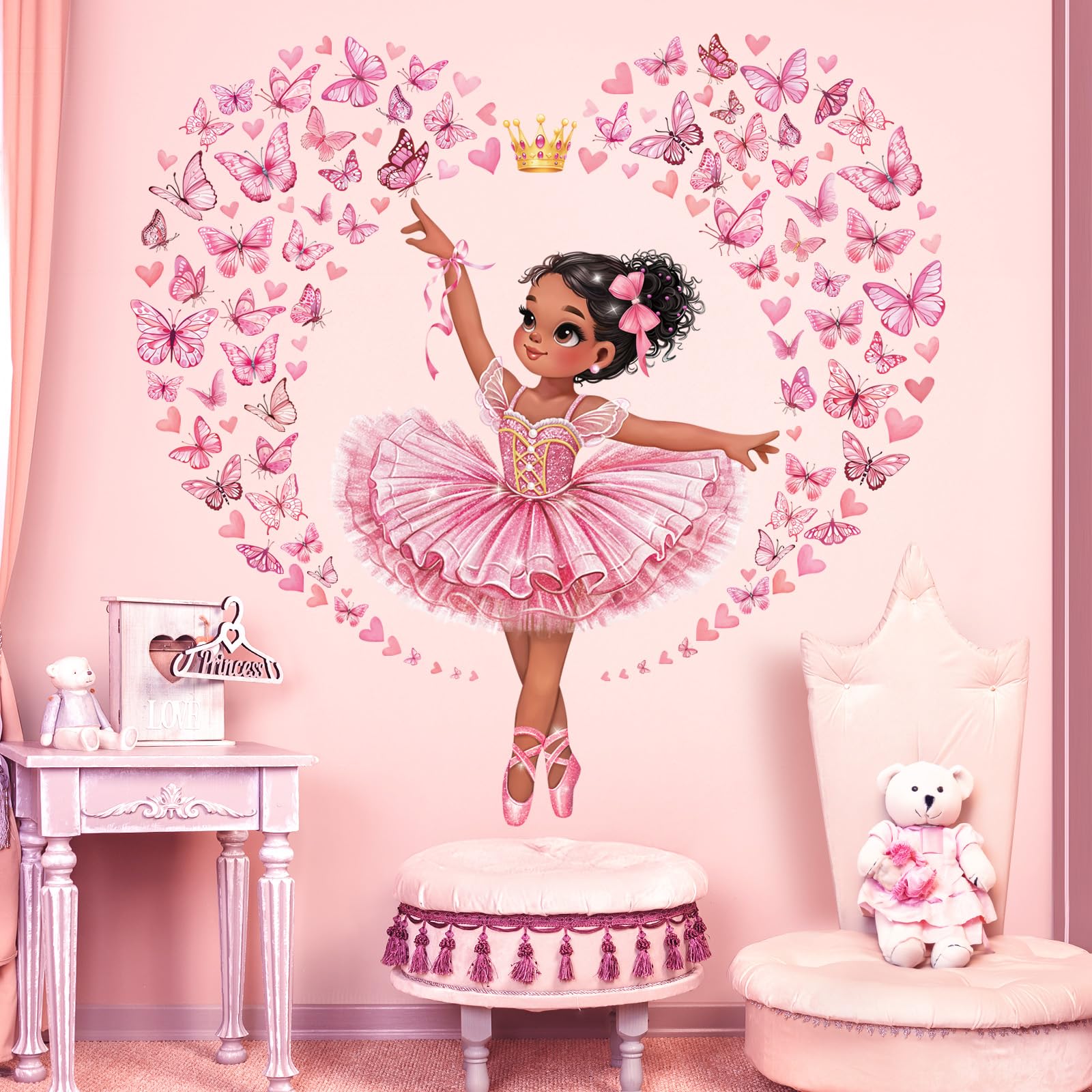 decalmile Adesivi Murali Rosa Rossa Vite Adesivi da Parete Fiori Farfalla Foglie Decorazione Murale Camera da Letto Soggiorno Camerette Ragazze