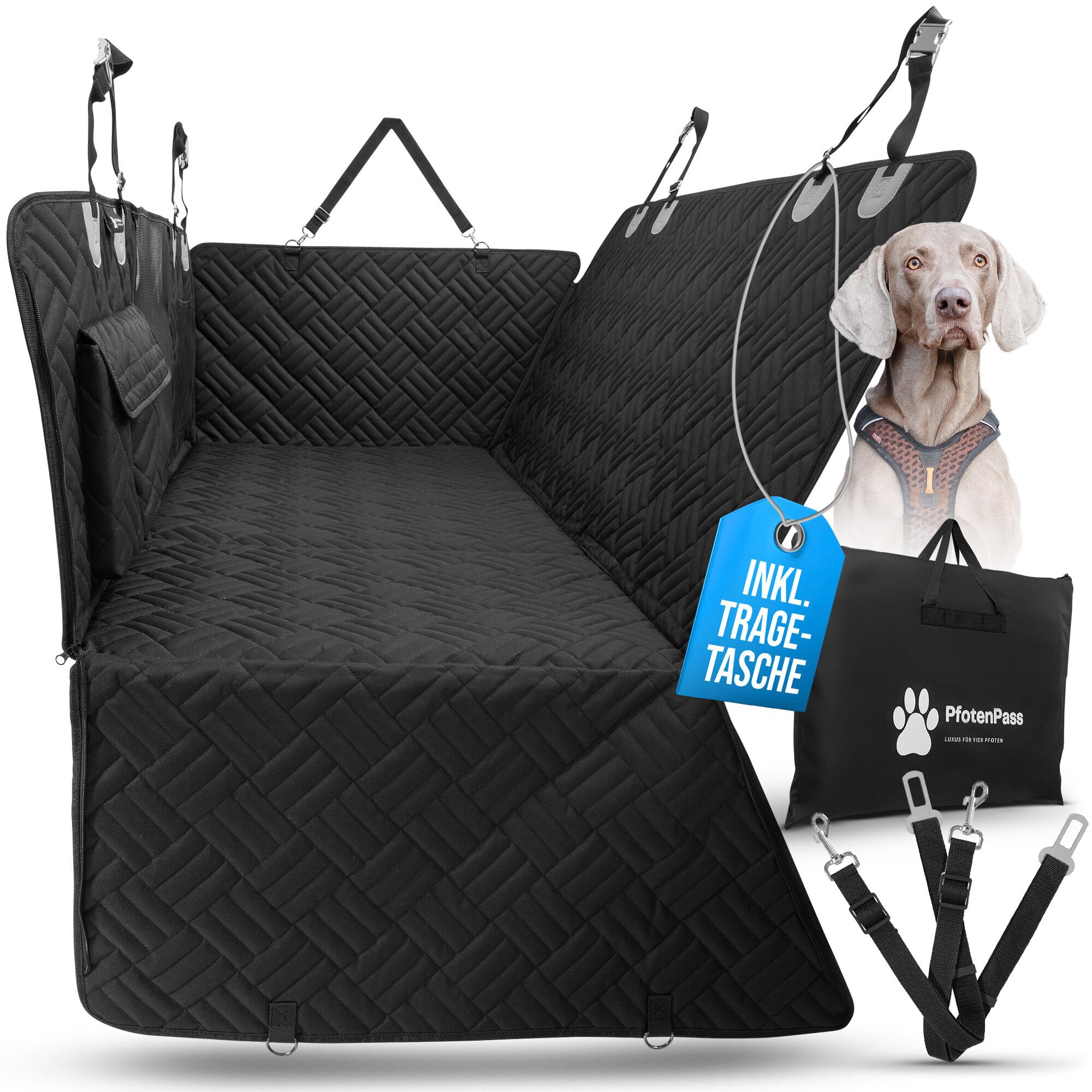 Coperta per cani per auto, sedile posteriore fisso, impermeabile e antigraffio, con fondo rigido, antiscivolo, con borsa per il trasporto + cinghie, sedile posteriore, protezione, coperta