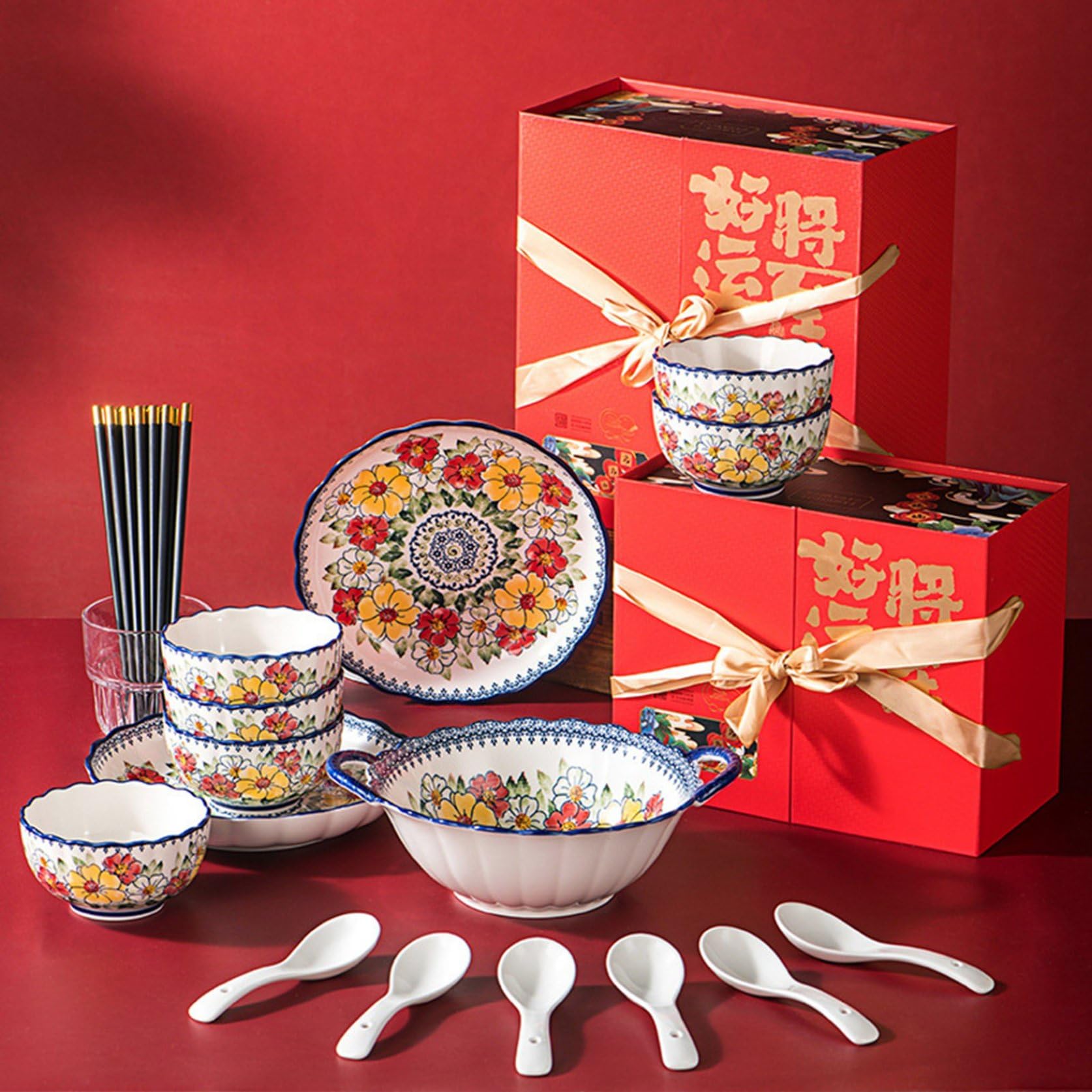 Amazon.co.jp: 食器セット 碗皿セット 花柄 ギフトボックス付き 4人食