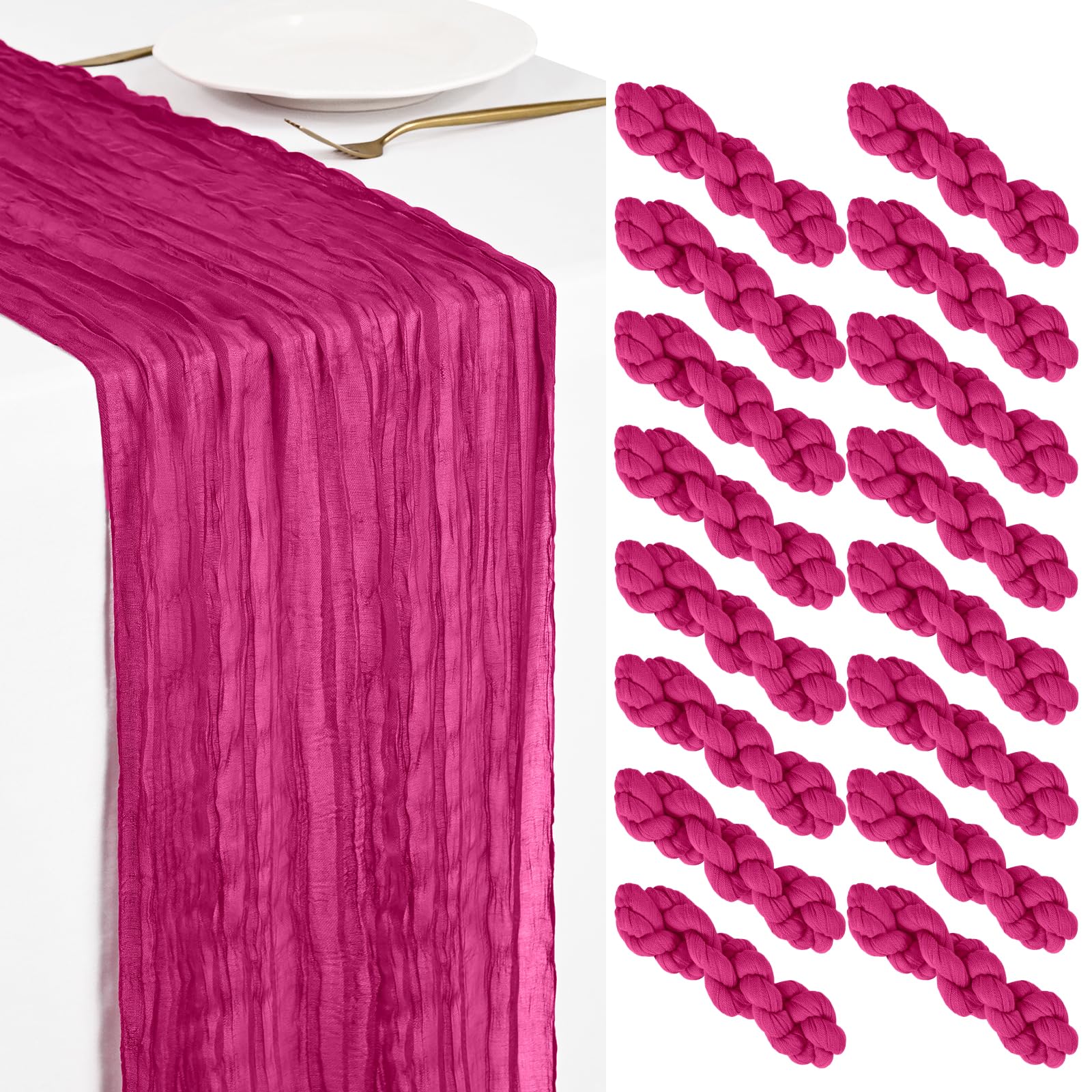 Showgeous 16 Pack Fuschia kaasdoek tafelloper 45x275cm Boho gaas kaasdoek tafellopers romantische rustieke transparante tafeldecoratie voor bruiloftsfeest babyshower Verjaardag vakantie thuis
