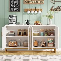 Vista 5 de Tribesigns White Gold Storage Cabinet with Door and Adjustable Shelves for Living Room, Modern Floor Cabinets Long Sideboard Buffet Golden Coffee