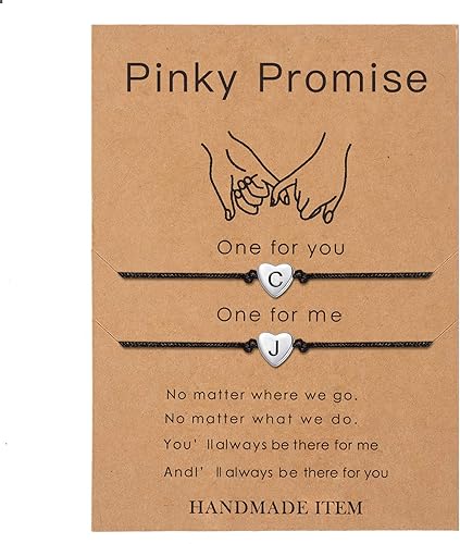 Sannyra Pinky Promise Pulseras para amistad y pareja a distancia, 26 letras, alfabeto, regalos para ella, regalos de graduación, 2 piezas