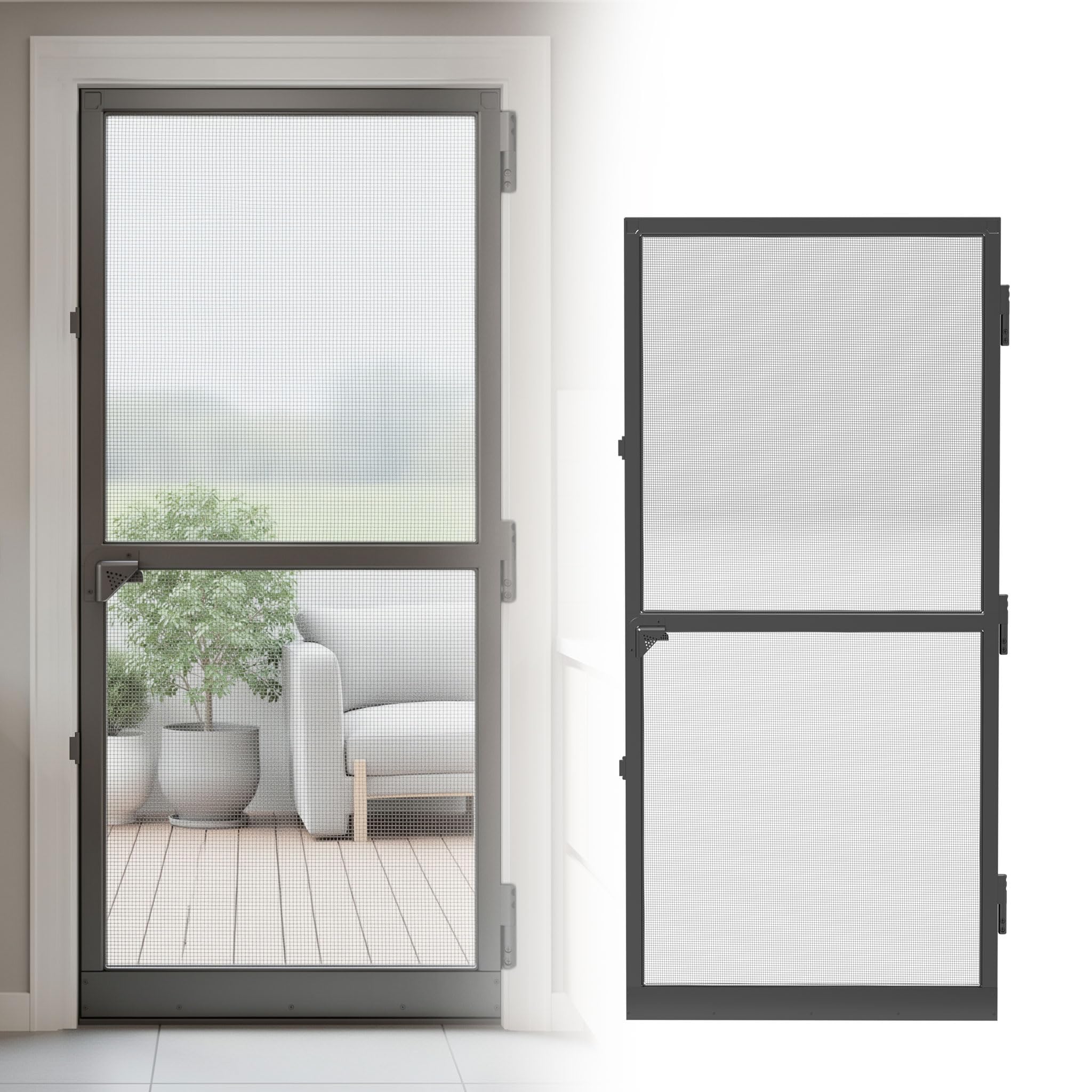 UISEBRT Mosquitera para puerta con marco de aluminio, tejido de fibra de vidrio, 95 x 210 cm, color negro