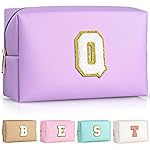 TOPEAST Initial Makeup Bag for Travel, Chenille Letter Pouch Cosmetic Bag, PU Leather Waterproof Toiletry Bag, Personalized Gifts for Bride Bridemaids, Cute Things for Girls (Purple Q)