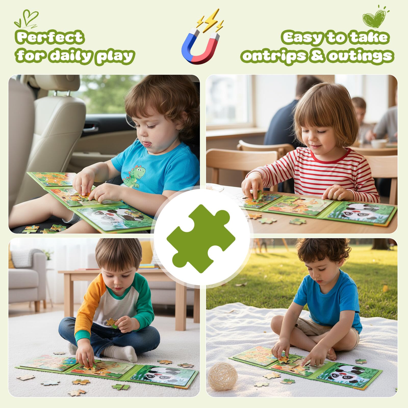 GSINODRS Rompecabezas magnéticos para niños de 3 a 5 años, juguetes de aprendizaje Montessori 3 en 1 con 9/16/25 piezas, actividad de viaje para niños pequeños de 3 a 5 años, juego de rompecabezas pre