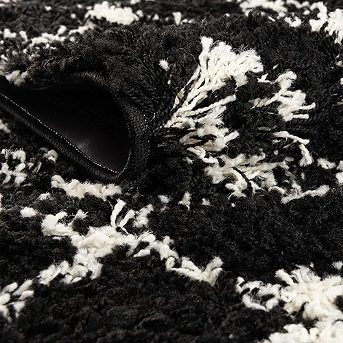 Miniatura 4 de Unique Loom Alfombra marroquí Trellis Shag Collection - Meknes (2 pies 7 pulgadas x 10 pies, color blanco y negro)