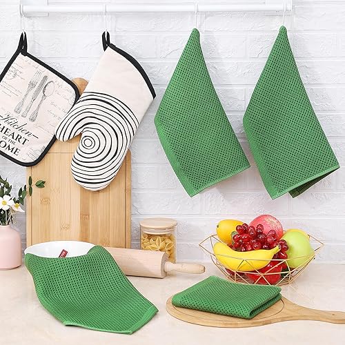 Miniatura 6 de Homaxy Paños de cocina de 100% algodón con tejido de gofre, ultra suaves, absorbentes, de secado rápido, 12 x 12 pulgadas, paquete de 12, verde