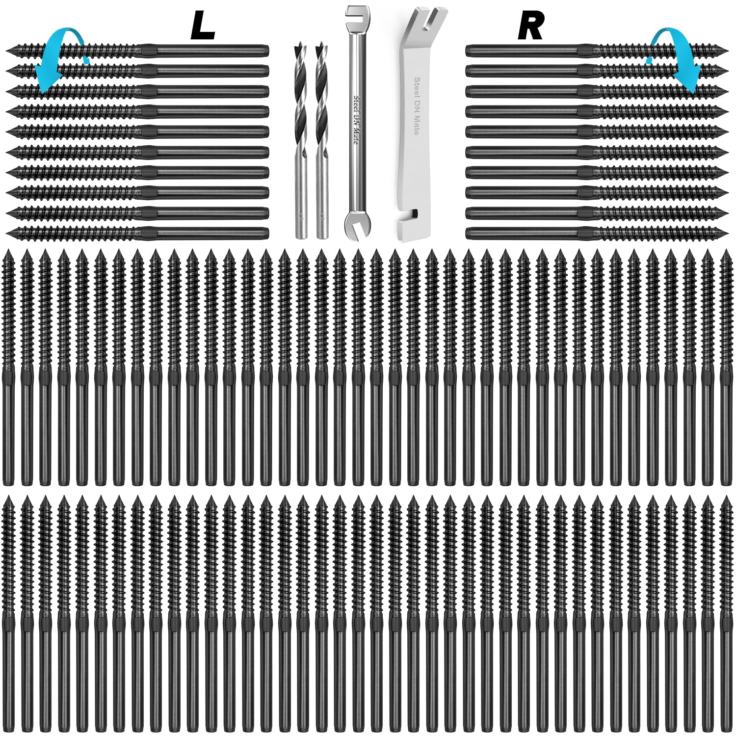 Steel DN Mate 100 Packs T316 Stainless Steel Left&Right Handed Thread Swage Lag Screws Black for Wood Post of 1/8" Deck Cable Railing Kit,Stair Railing