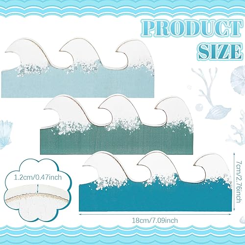 Miniatura 3 de Qunclay 3 piezas de decoración de mesa de verano con ondas de madera, letrero de océano de verano, centros de mesa de playa azul, ondas de madera