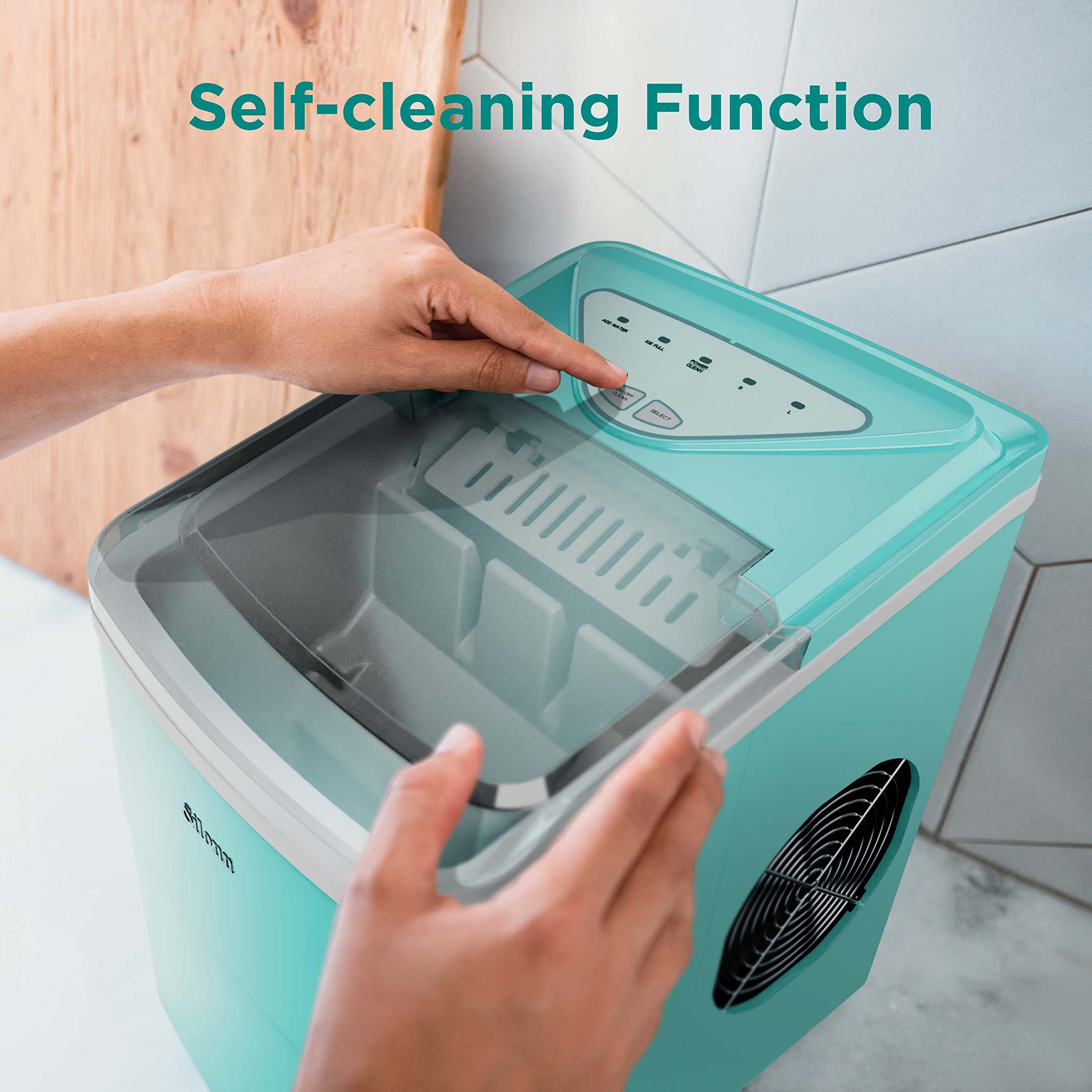Silonn Ice Makers Countertop, 9 Cubes Ready In 6 Mins, Self-Cleaning Ice Machine With Ice Scoop And Basket, 26lbs In 24hrs, 2 Sizes Of Bullet Ice For Home Kitchen Office Bar Party, Green on Fridge.com - View 6