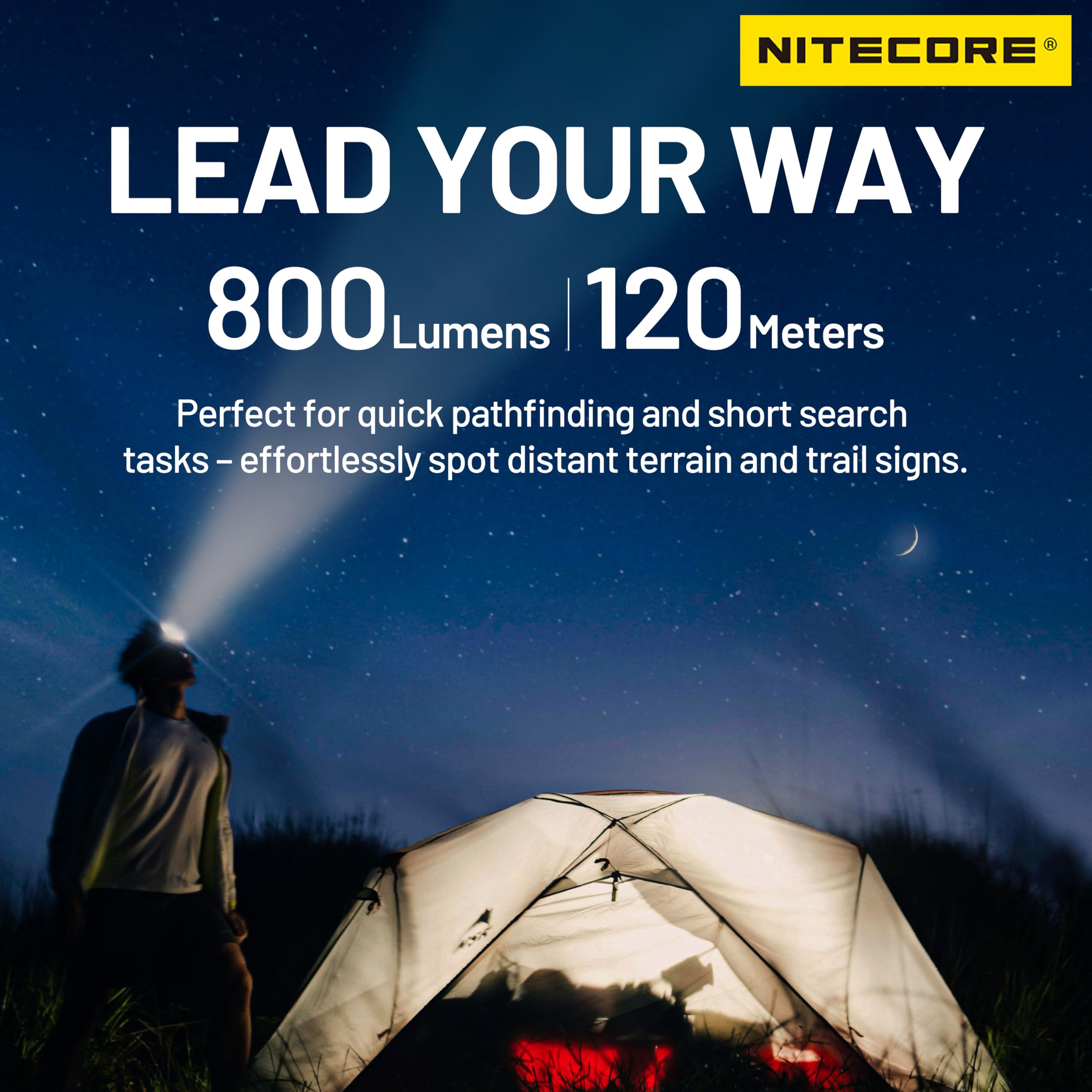 Nitecore HA25 UHE 800 Lumen Multiples Températures de couleur Lampe frontale d'extérieur avec batterie HLB1500, étiquette