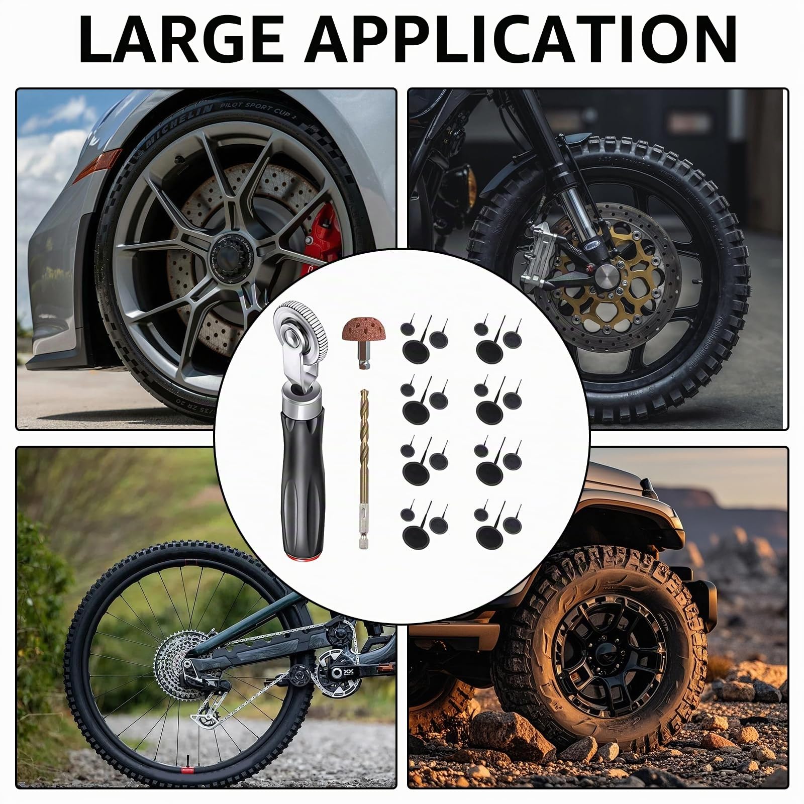 Kit De Réparation De Pneus, 27PCS Outil De Réparation De Pneus Kit De Rustines Pour Pneus Bouchon En Caoutchouc En Forme De Champignon Pour Réparation De Pneus De Voiture Camion Moto Vélo