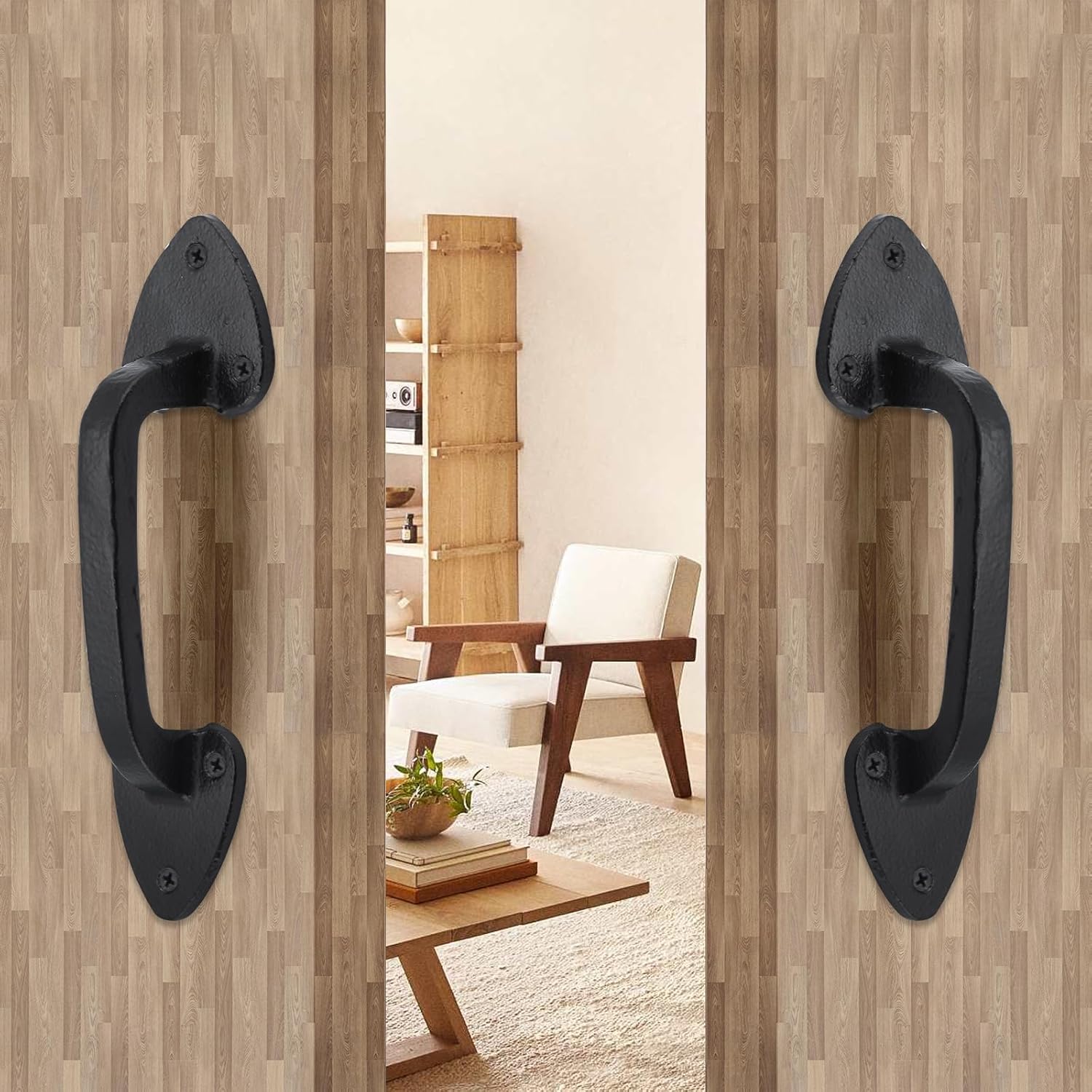 WellMade Barn Door Handles, Black Gate Handle, 7.5 in Rustic Metal Door Pull Handle Hardware for Wooden Garden Gate Shed Cabinet