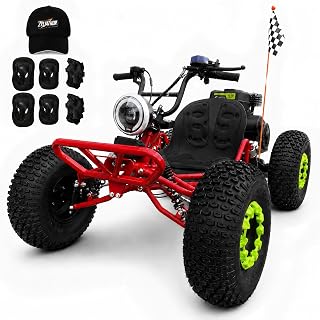 Dirt Trail 212cc Gas Powered Off-Road Go Kart for Adults & Teens (Red) | Electric + Pull Start, F/N/R, CVT Automatic, 420 Chain RWD, LED Headlight, AT19x7-8 Tires, 8-Inch Wheels