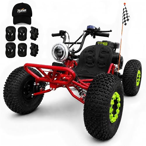 212cc Gas Powered Off-Road Go Kart for Teens & Adults, Electric Start + Pull Start, F/N/R Control, CVT Automatic, 420 Chain RWD, LED Headlight, AT19x7-8 Tire, 8-Inch Steel Wheel (Red)