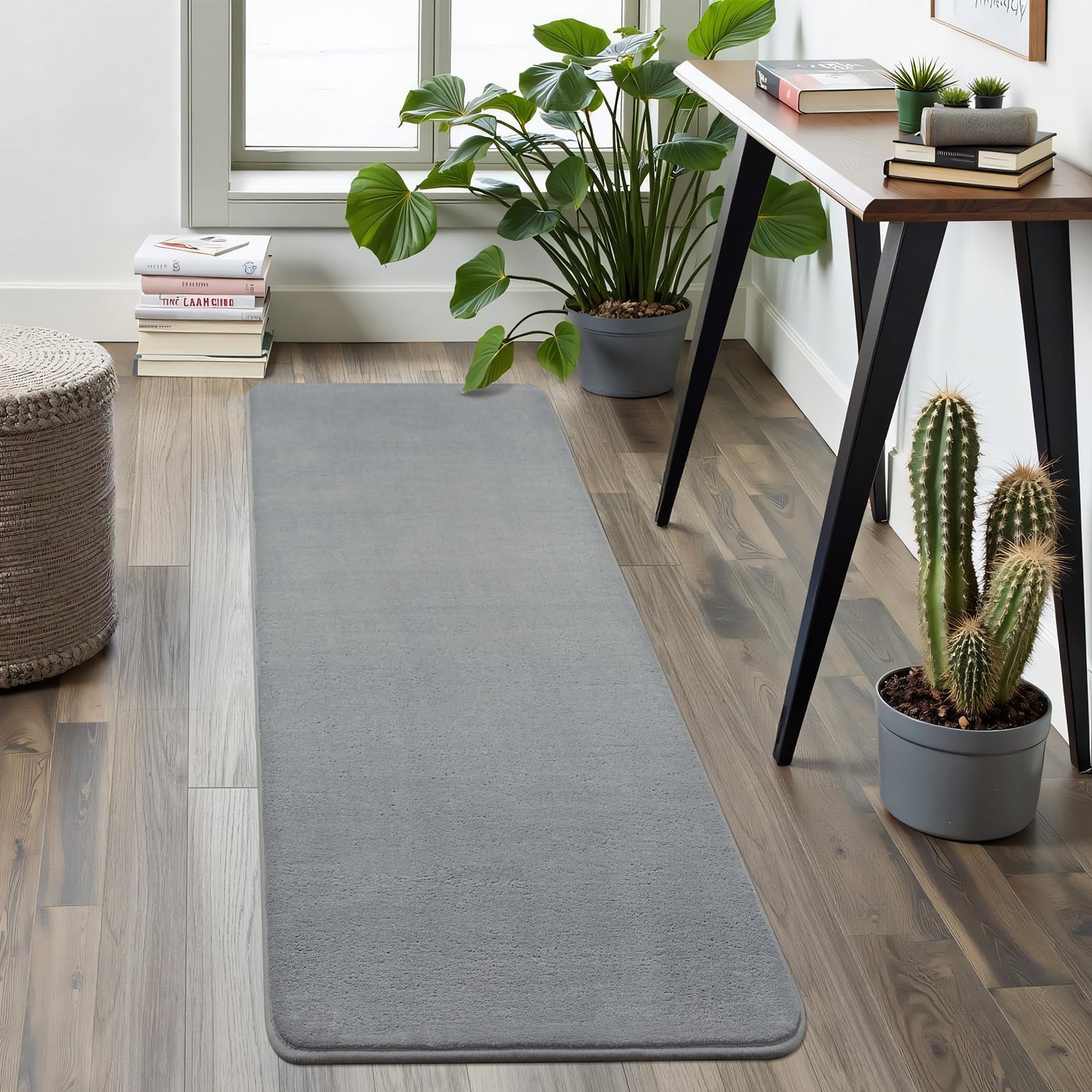 Softlife Washable Runner Rug for Bedroom Living Room Rug, 2x6 Grey Soft Fluffy Hallway Runner Rug, Non-Slip Indoor Carpet for Kitchen Laundary Room