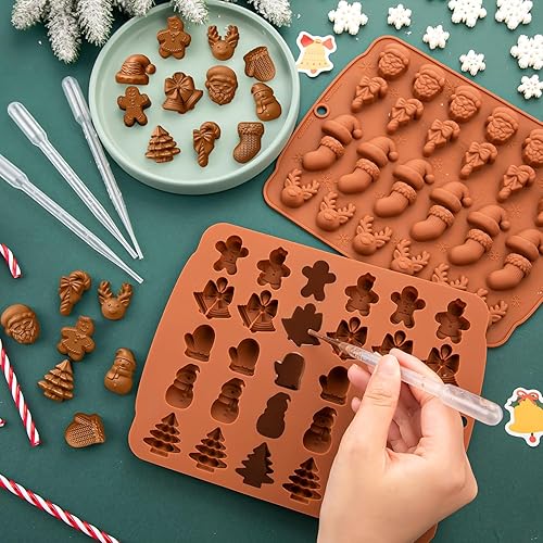 Miniatura 3 de Moldes de silicona para chocolate de Navidad, 2 moldes de silicona reutilizables para chocolate, molde de Navidad para hornear con patrones de alce