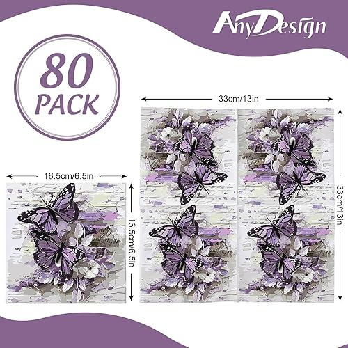 Miniatura 2 de AnyDesign 80 servilletas de papel de mariposa desechables de mariposas moradas, servilletas de almuerzo, estilo pintura al óleo, postre y cena,