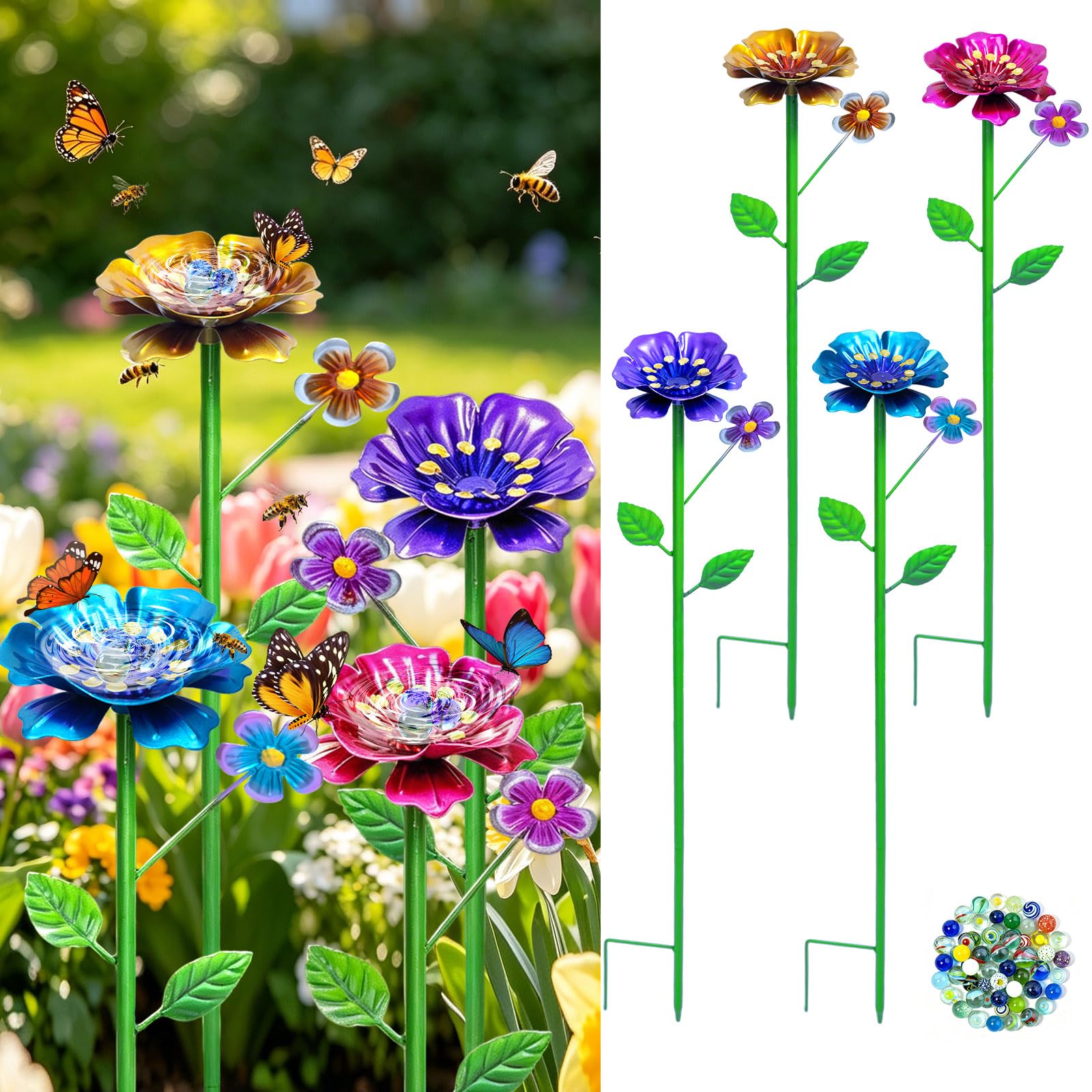 Mangeoire anti-noyade en métal (lot de 4) avec tapis d'atterrissage pour insectes de jardin